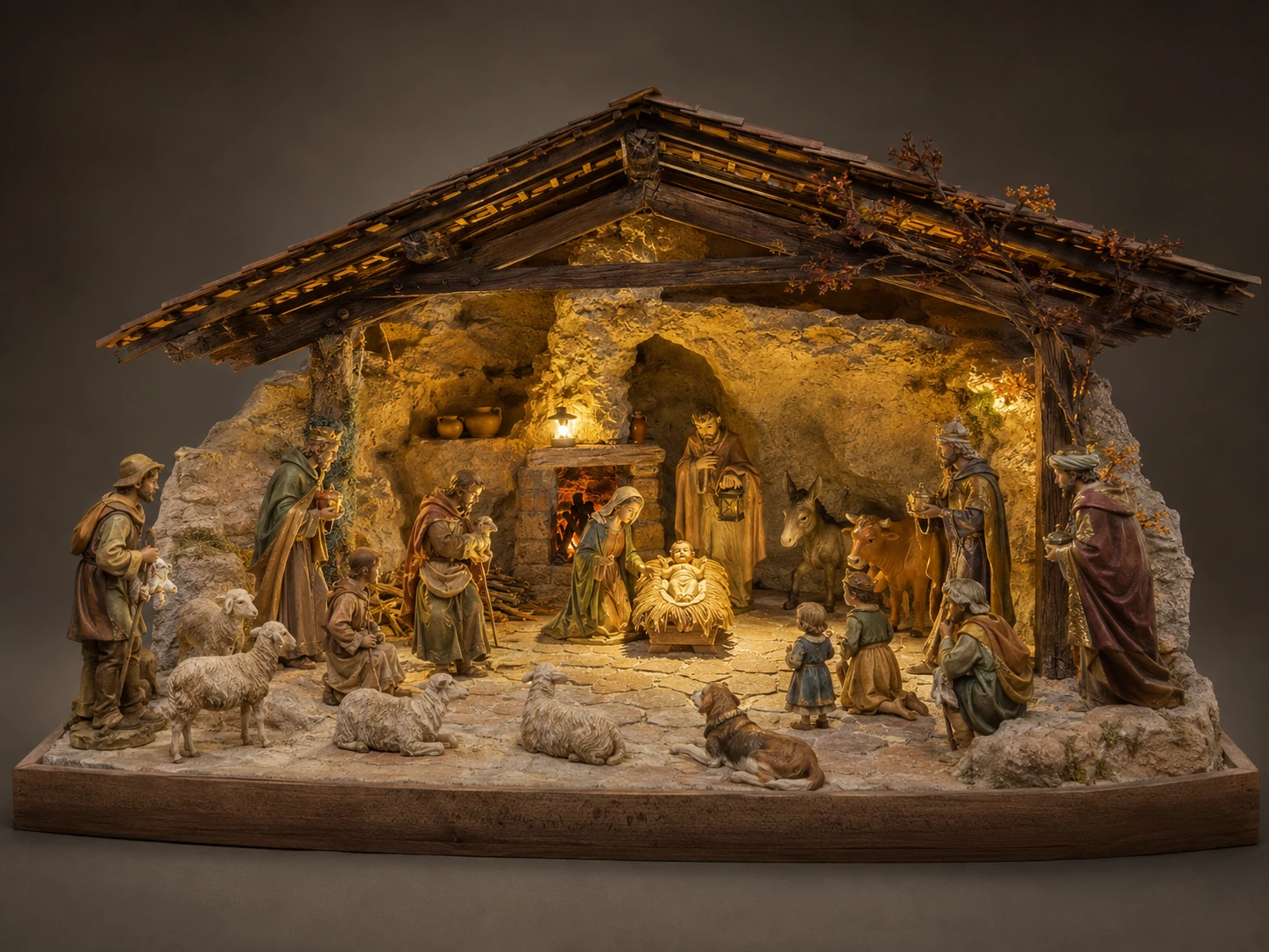 Rustica Grande handcrafted nativity scene displayed in a spacious Orlando foyer